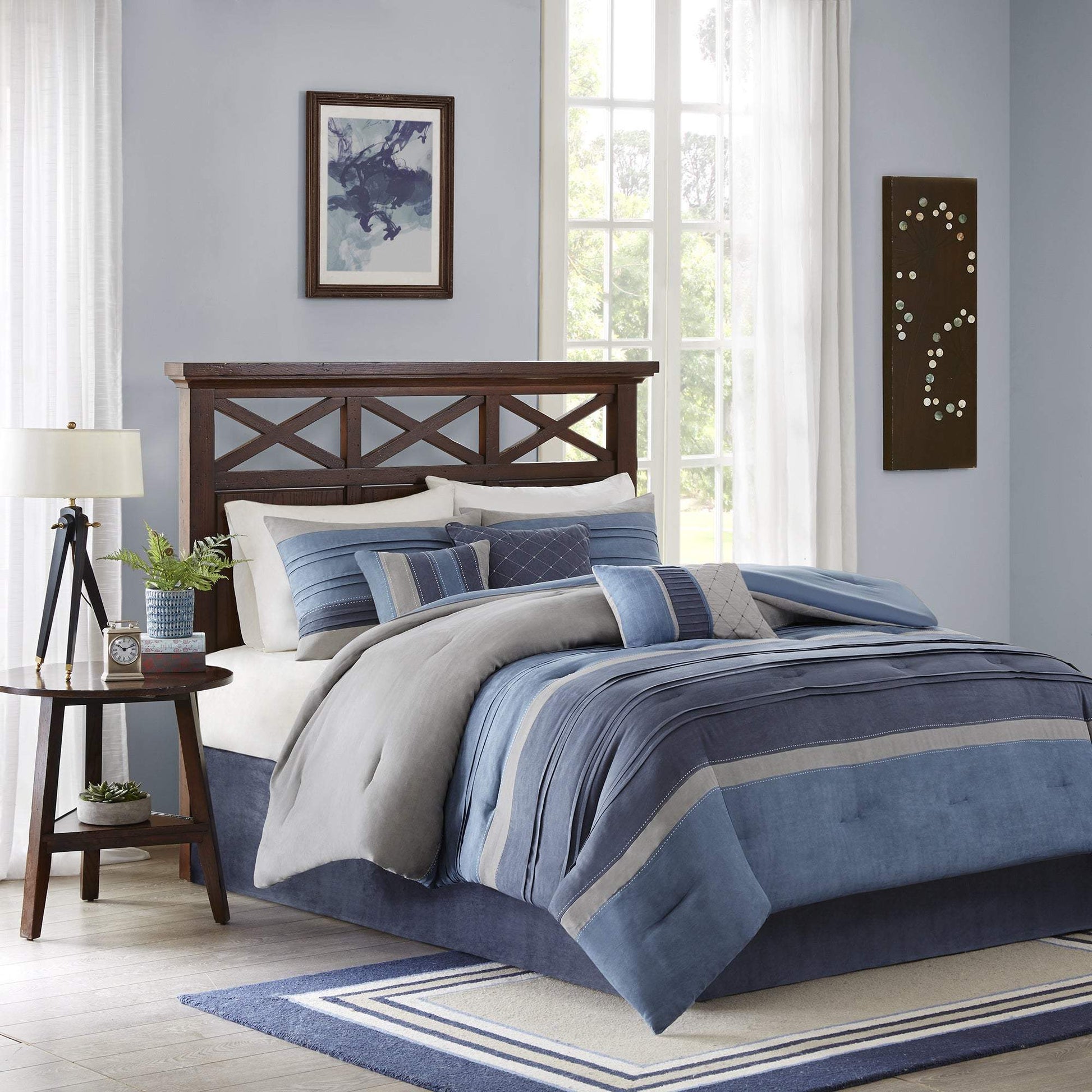 Collins Navy 7-Piece Comforter Set Comforter Sets By Olliix/JLA HOME (E & E Co., Ltd)