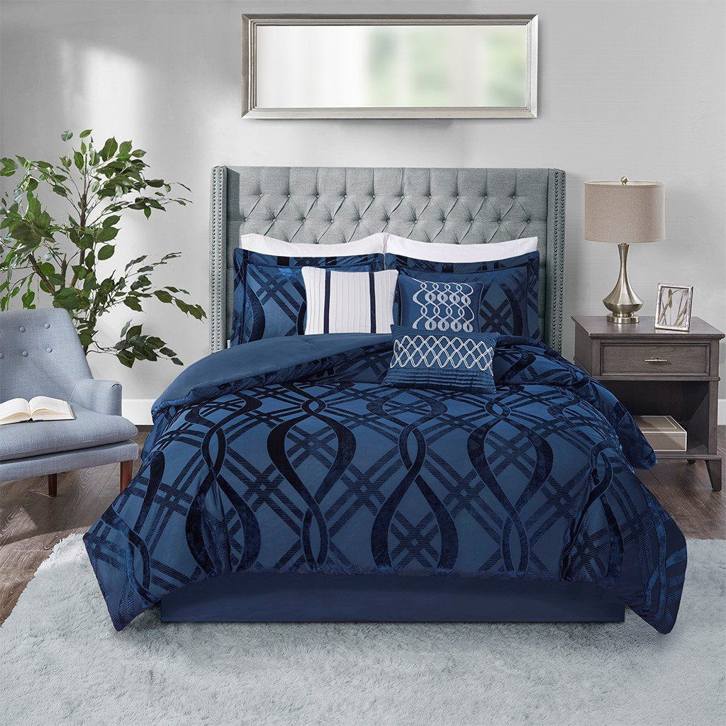 Dolores Navy 7-Piece Comforter Set Comforter Sets By Olliix/JLA HOME (E & E Co., Ltd)