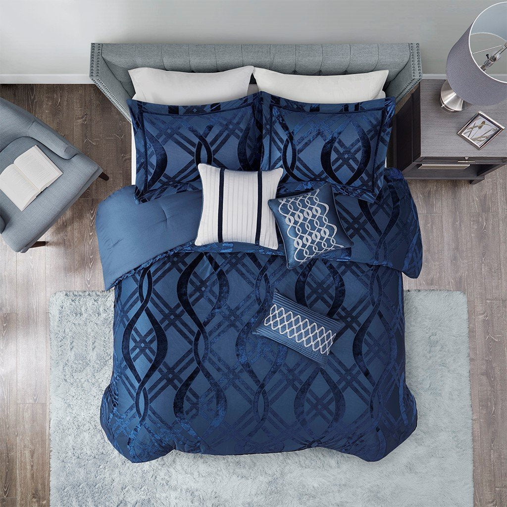 Dolores Navy 7-Piece Comforter Set Comforter Sets By Olliix/JLA HOME (E & E Co., Ltd)