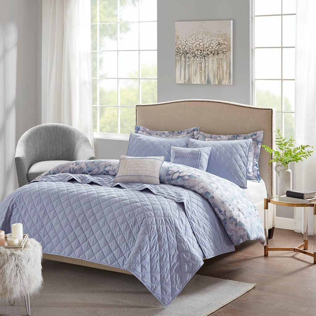 Erica 8 PC Printed Seersucker Comforter and Coverlet Set Collection