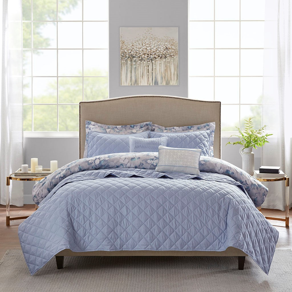 Erica 8 PC Printed Seersucker Comforter and Coverlet Set Collection