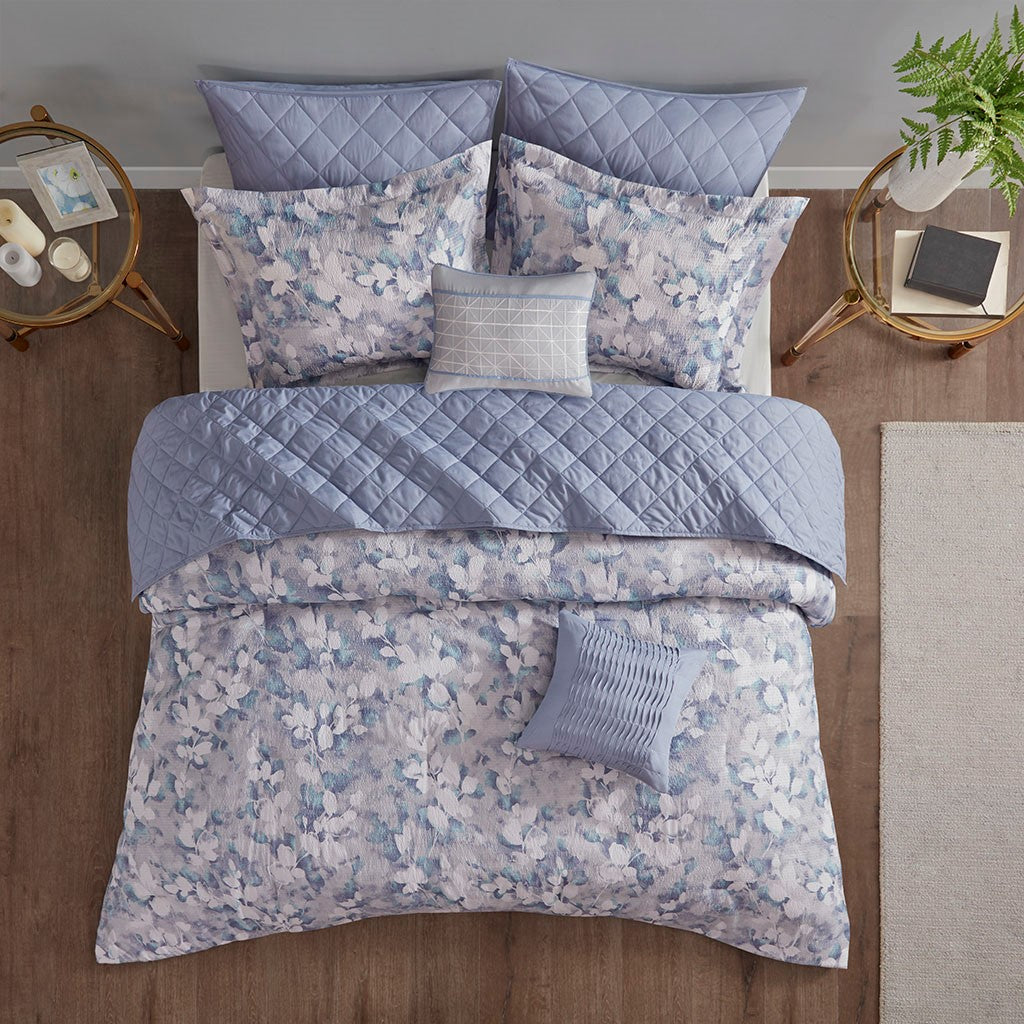Erica 8 PC Printed Seersucker Comforter and Coverlet Set Collection