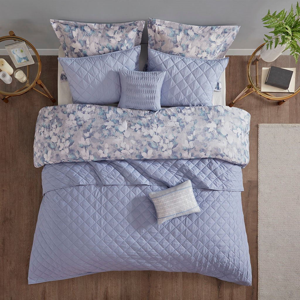 Erica 8 PC Printed Seersucker Comforter and Coverlet Set Collection