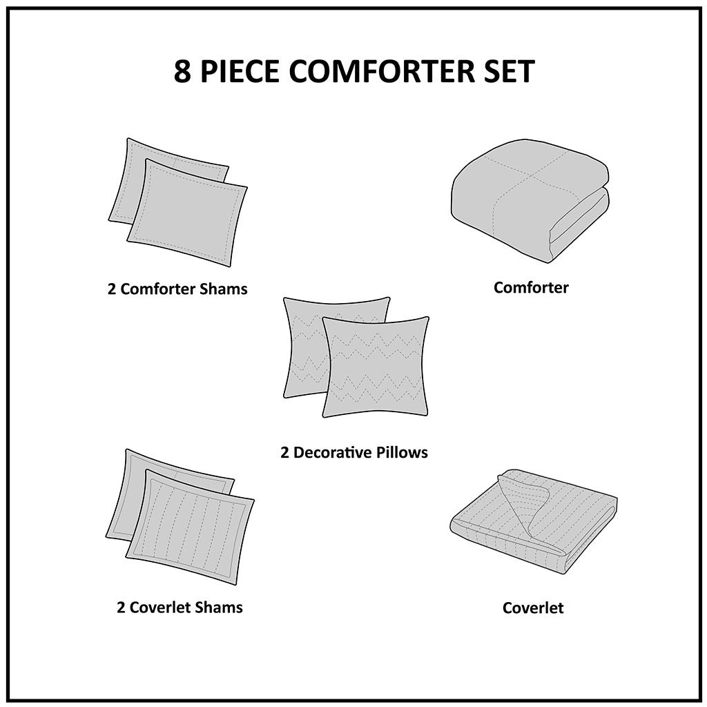 Erica 8 PC Printed Seersucker Comforter and Coverlet Set Collection