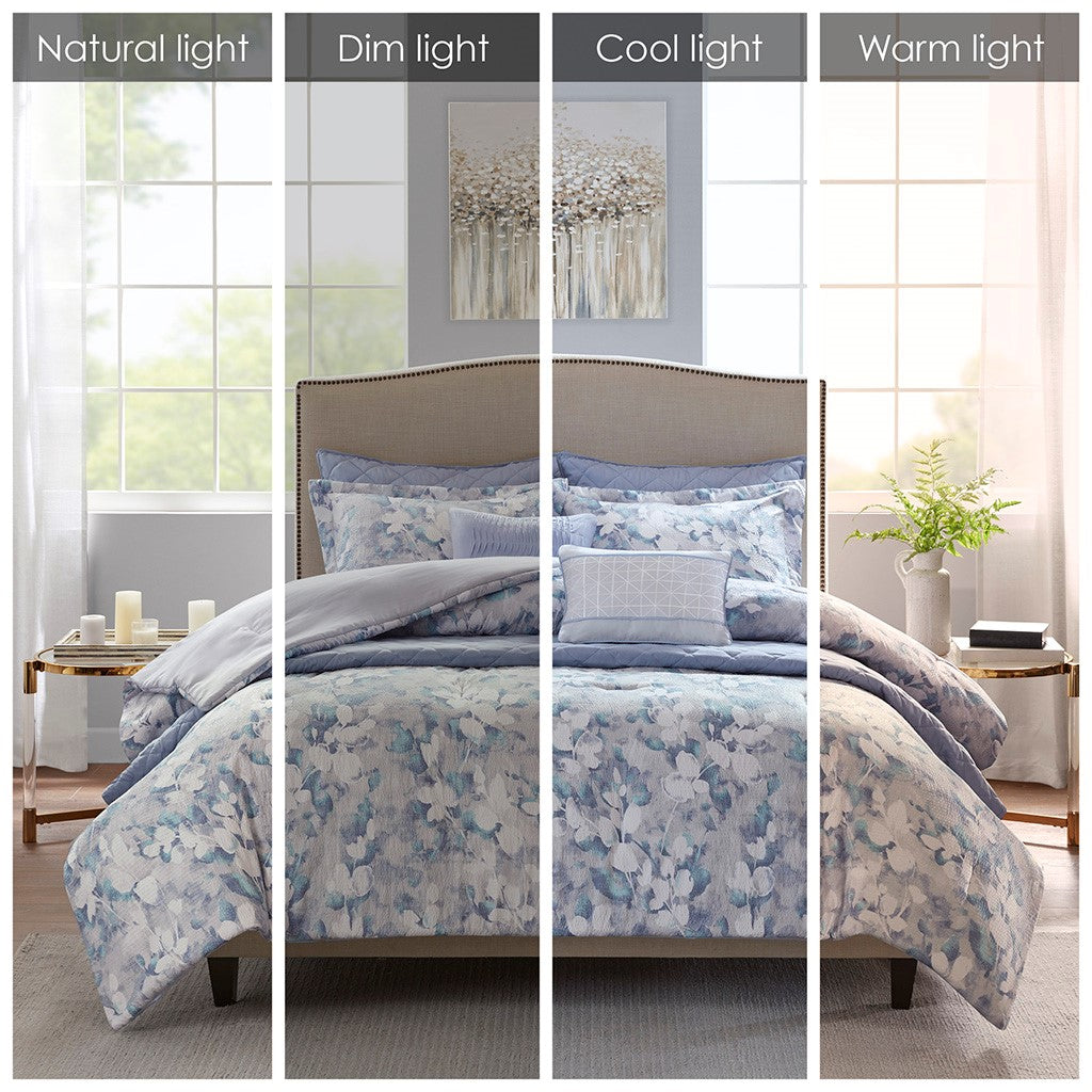 Erica 8 PC Printed Seersucker Comforter and Coverlet Set Collection