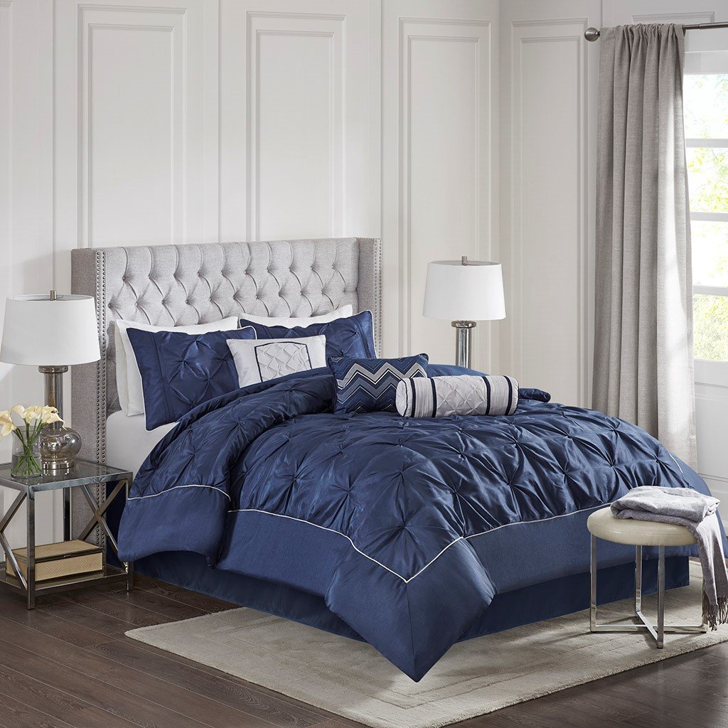 Laurel Navy 7-Piece Comforter Set Comforter Sets By Olliix/JLA HOME (E & E Co., Ltd)