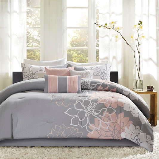 Lola Grey/Blush 7-Piece Comforter Set Comforter Sets By Olliix/JLA HOME (E & E Co., Ltd)