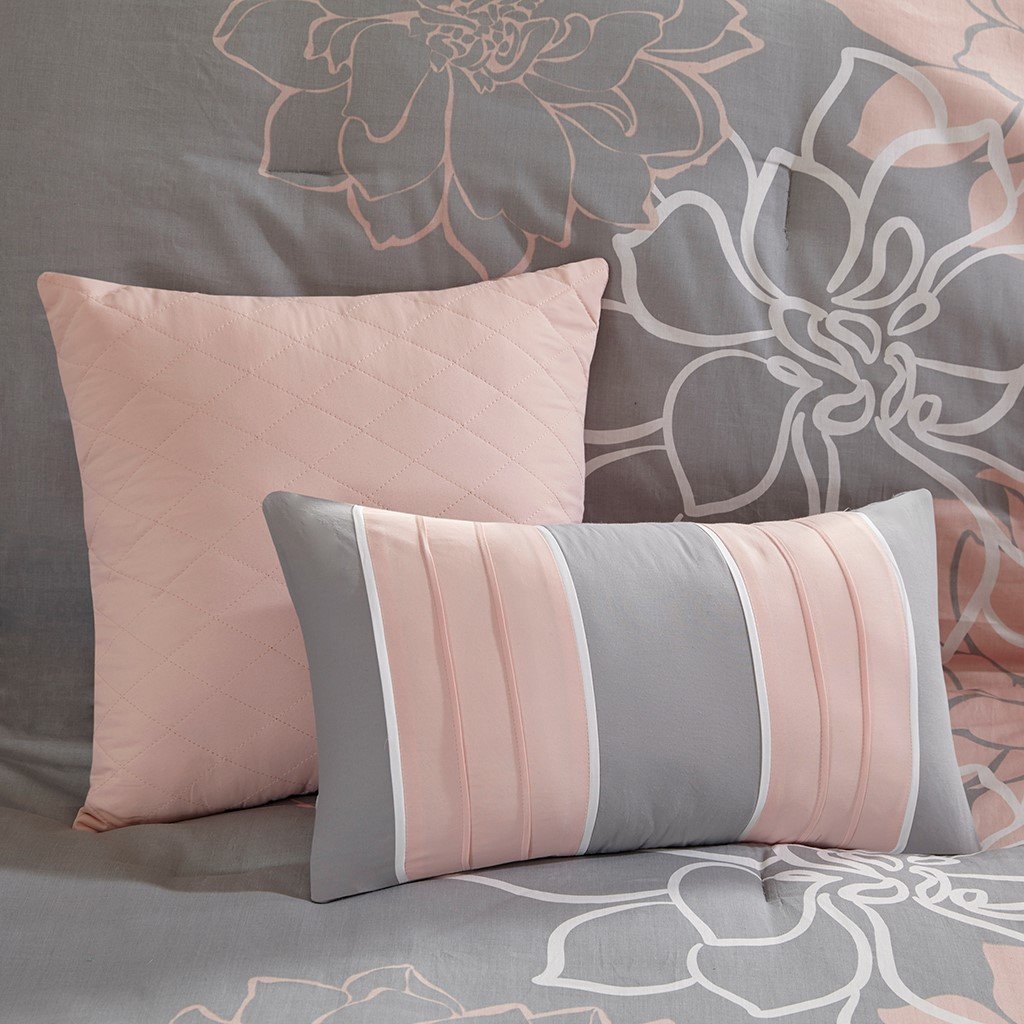 Lola Grey/Blush 7-Piece Comforter Set Comforter Sets By Olliix/JLA HOME (E & E Co., Ltd)