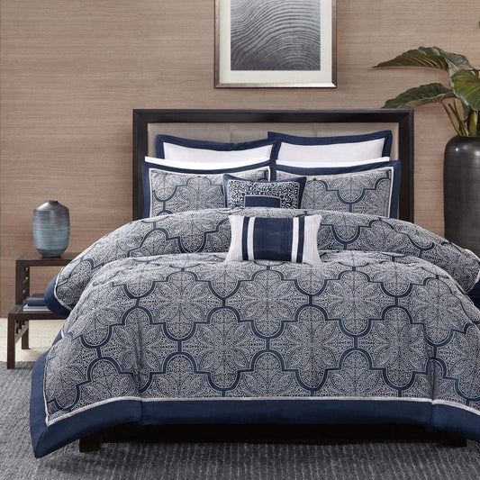 Medina Navy 8-Piece Comforter Set Comforter Sets By Olliix/JLA HOME (E & E Co., Ltd)