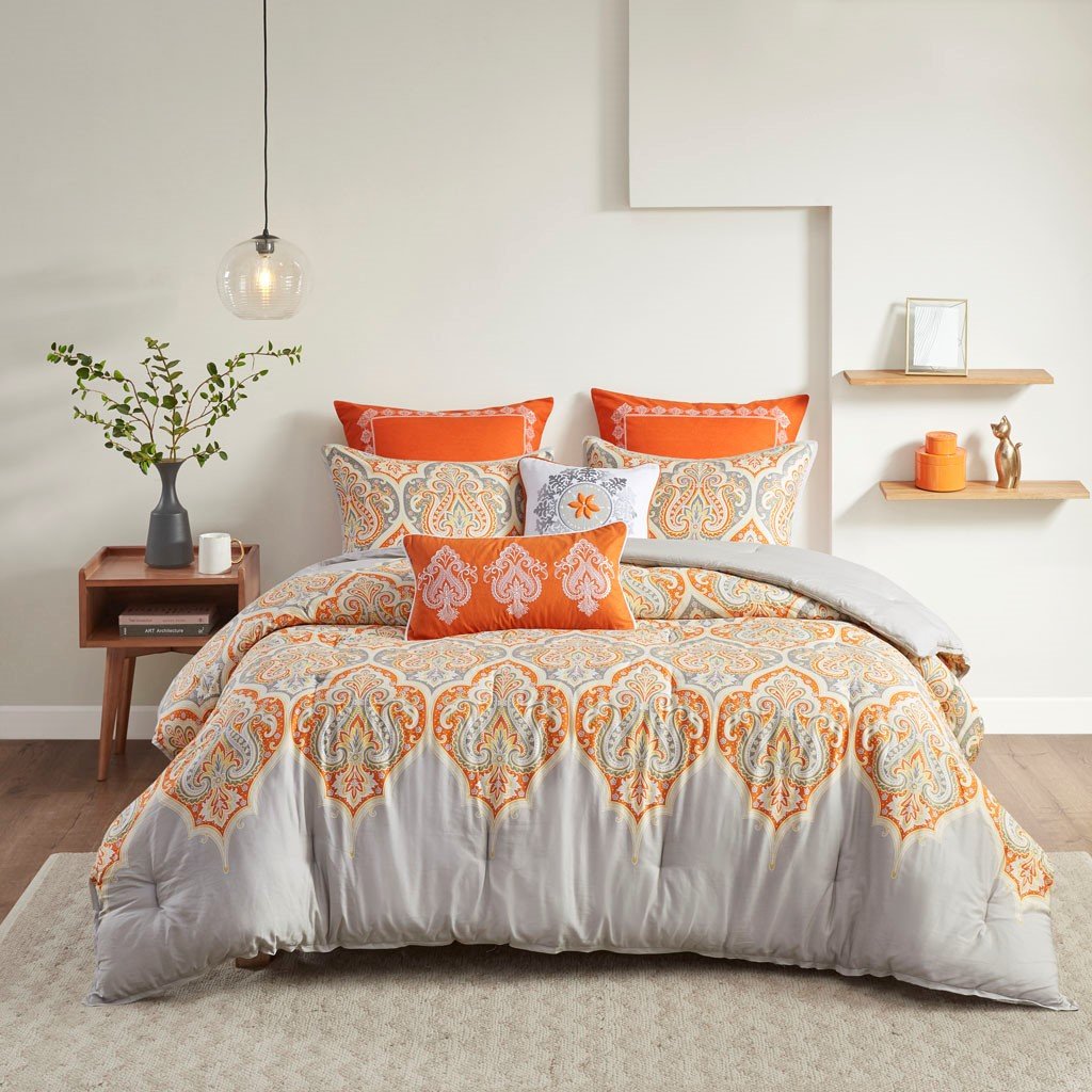 Wilmington Orange 7-Piece Comforter Set Comforter Sets By Olliix/JLA HOME (E & E Co., Ltd)