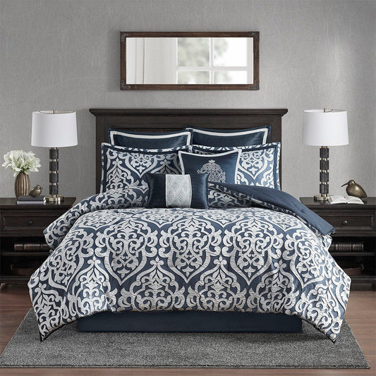 Omaha Navy 8-Piece Comforter Set Comforter Sets By Olliix/JLA HOME (E & E Co., Ltd)