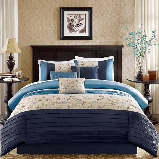 Serene Navy 7-Piece Comforter Set Comforter Sets By Olliix/JLA HOME (E & E Co., Ltd)