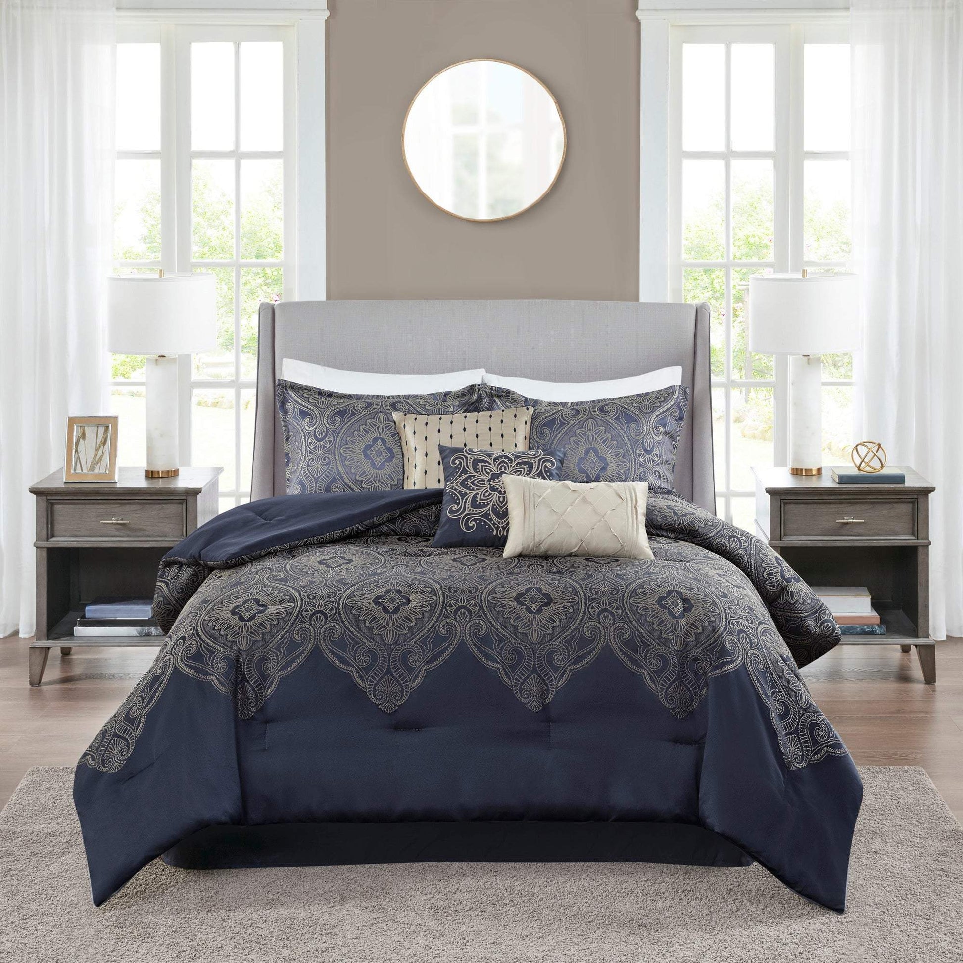 Tristen Navy 7-Piece Comforter Set Comforter Sets By Olliix/JLA HOME (E & E Co., Ltd)