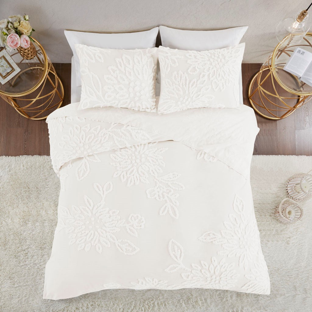 Veronica 3 Piece Tufted Cotton Chenille Floral Comforter Set