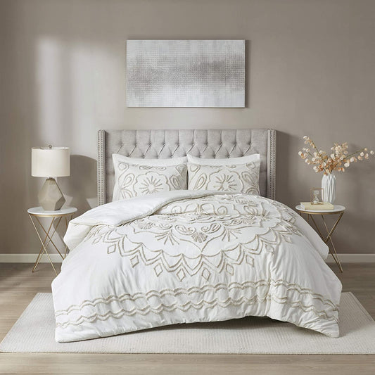 Violette Ivory/Taupe 3-Piece Comforter Set Comforter Sets By Olliix/JLA HOME (E & E Co., Ltd)