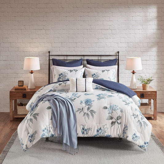 Zennia 7 PC Printed Seersucker Comforter Set with Throw Blanket