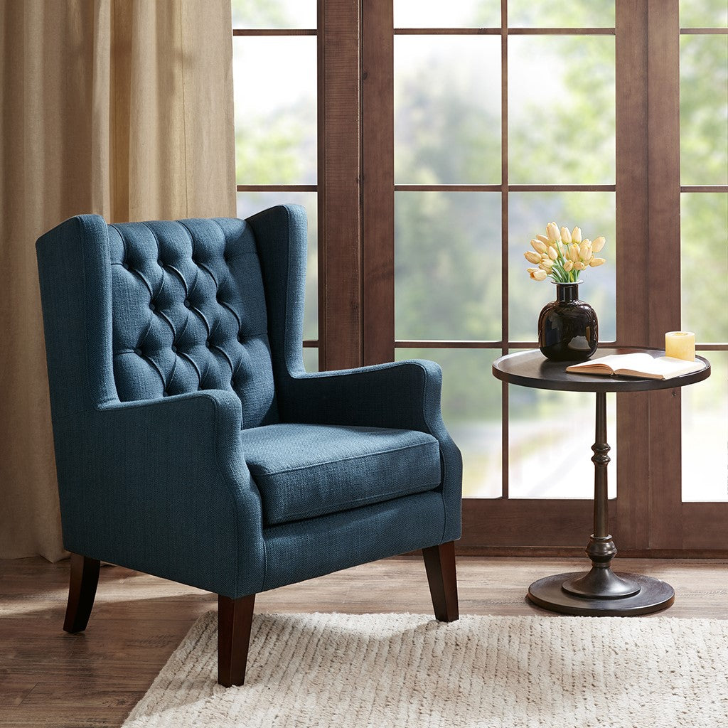 Maxwell Button Tufted Navy Wing Chair