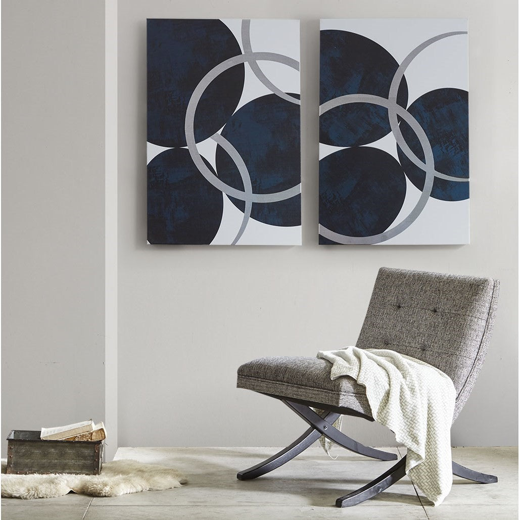 Celestial Orbit Navy Gel Coated and Silver Foil Canvas