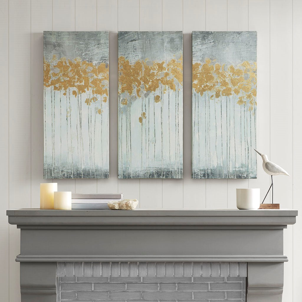 Dewy Forest Abstract Gel Coat Canvas with Metallic Foil Embellishment 3 Piece Set