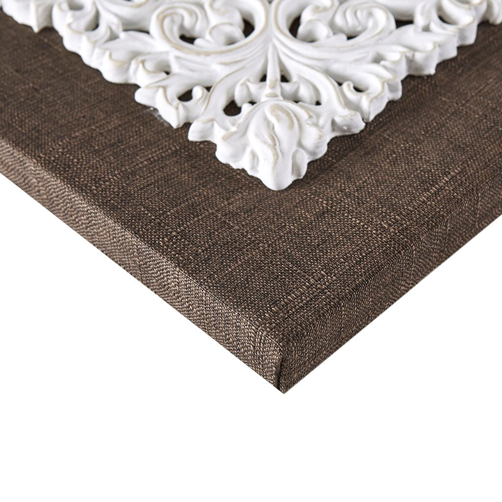 White Mandala Trinity 3D Embellished Linen Canvas 3 Piece Wall Art
