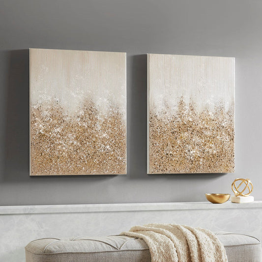Glimmer 100% Hand Brush Heavy Textured Glitz Embellished Canvas 2 Piece Set