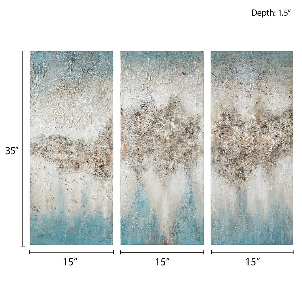 Luminous Hand Painted Heavy Textured Glitz Canvas 3 Piece Set
