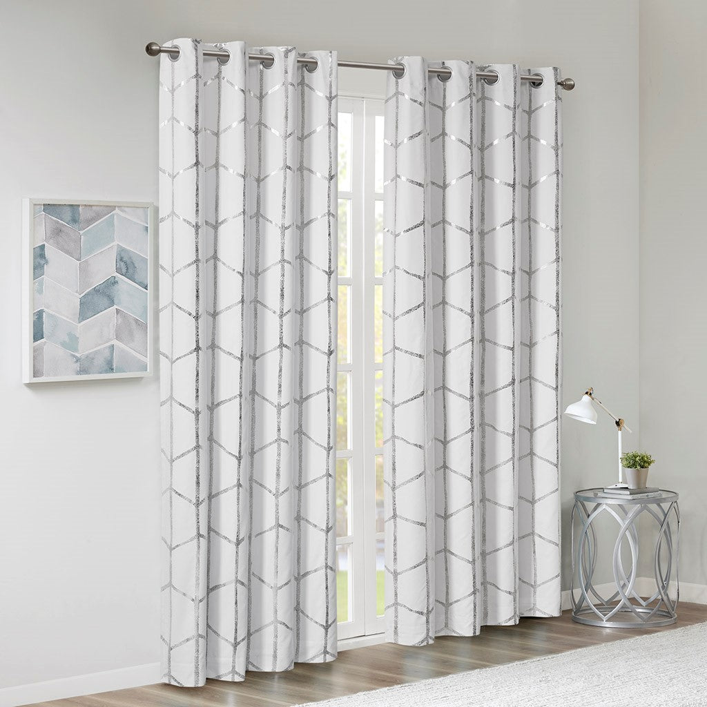 Raina Total Blackout Metallic Print Grommet Top Curtain