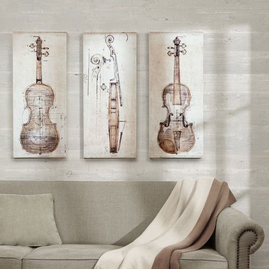 Violin Study set Printed Canvas With Hand Embellishment 3 Piece Set