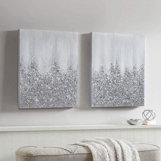 Glimmer 100% Hand Brush Heavy Textured Glitz Embellished Canvas 2 Piece Set