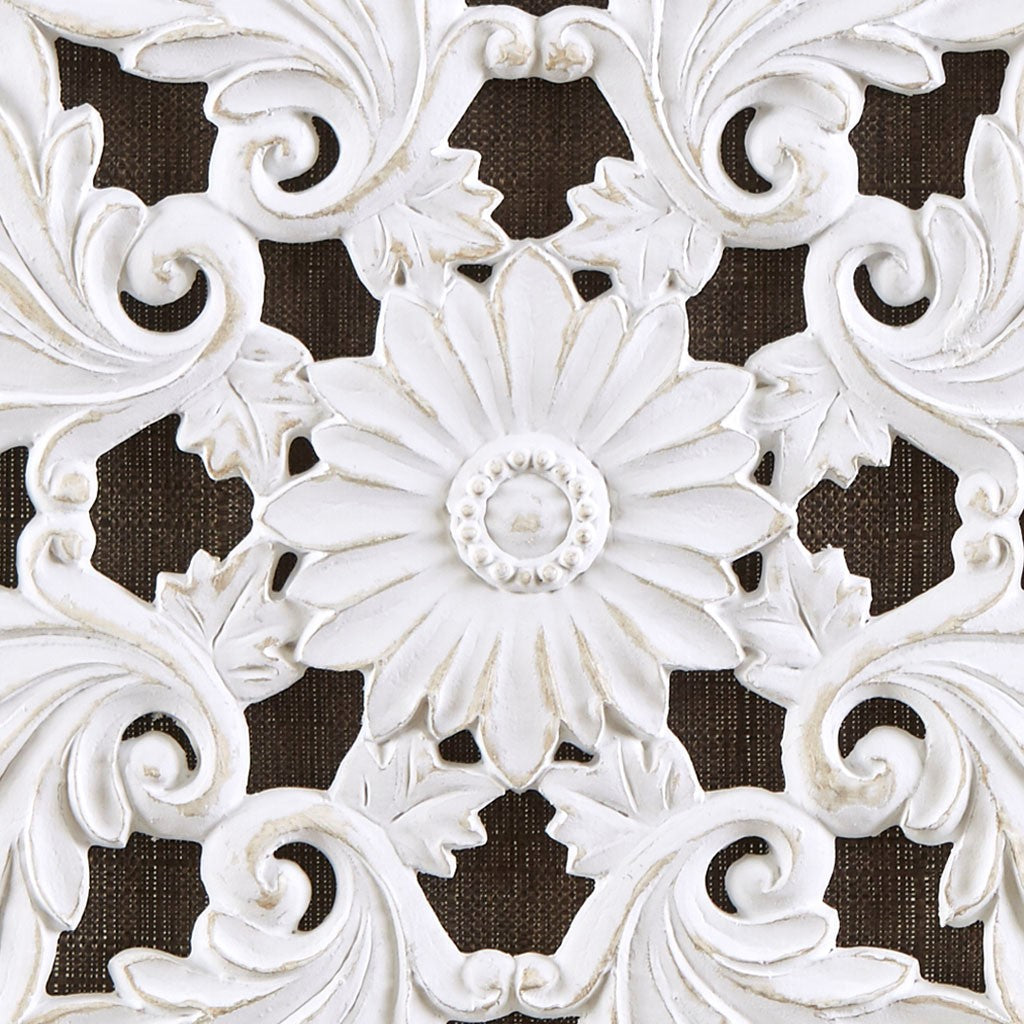 White Mandala Trinity 3D Embellished Linen Canvas 3 Piece Wall Art