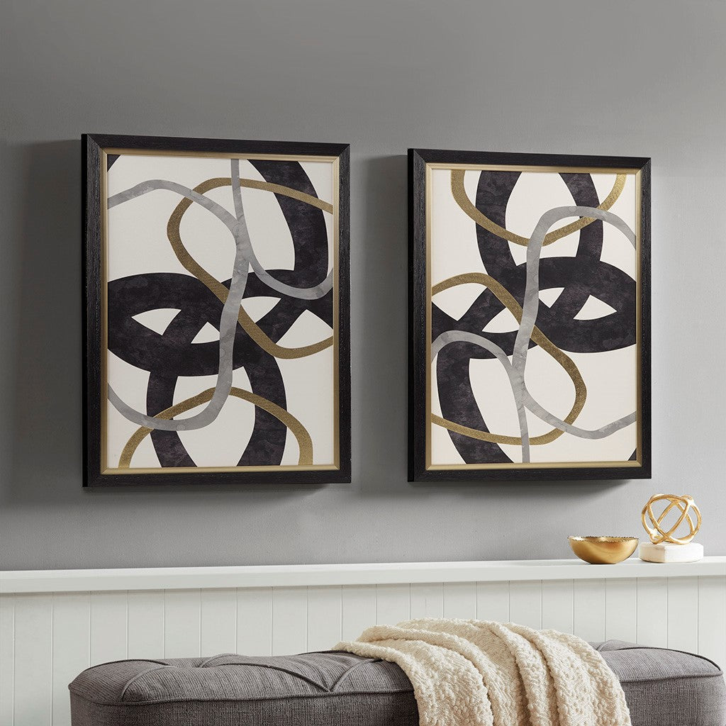 Moving Midas Abstract Gold Foil Framed Canvas 2 Piece Set